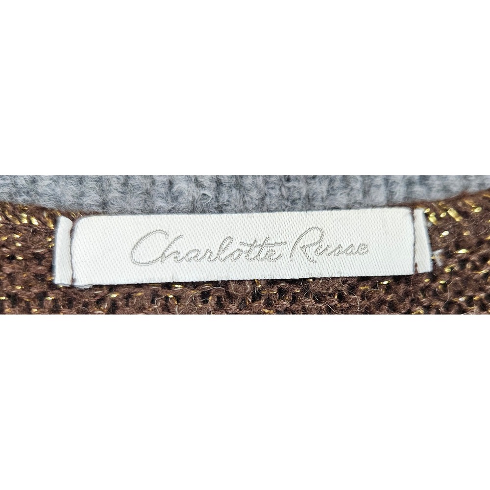 Charlotte Russe Brown Gold Metallic Knit V-Neck Short Sleeve Sweater Top Y2k - Picture 3 of 3